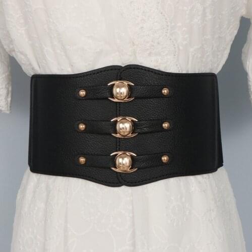Elastic Wide Corset Belt for Women Royal Palace Gold Buckle Stretch Cummerbunds Big Ceinture Femme Dress Riem Ladies Dress Waist