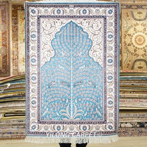 Yilong 2.7'x4' Blue tree of life vantage exquisite hand knotted oriental silk rug (HF210B)
