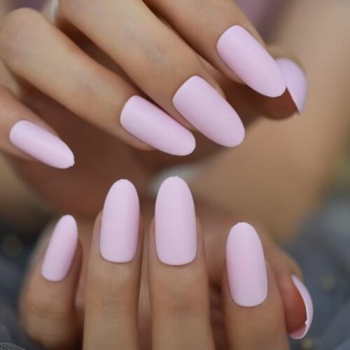 IMABC 24Pcs/Set Medium Pure Pink Color Almond Nails Wholesale Full Cover Nails Gels Nails