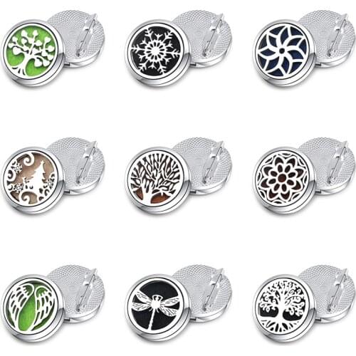 2019 Exquisite Brooches Aroma Diffuser 9 Patterns 28mm High Quality Magnetic Essential Oil Aromatherapy Perfume Lockets Brooches