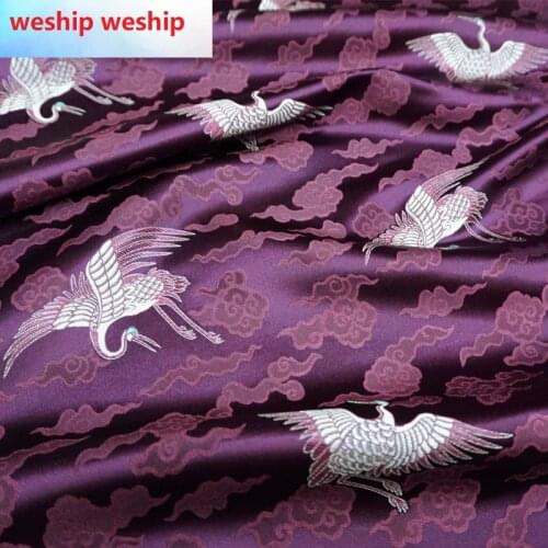 Chinese Classics Brocade jacquard Satin Purple crane cloud silk fabric Satin de soie Satén шелк hanfu cloth DIY patchwork bag