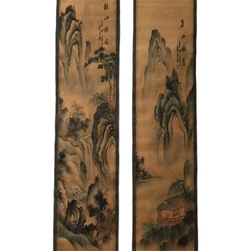 China celebrity painting old scrolls Four screen landscape painting