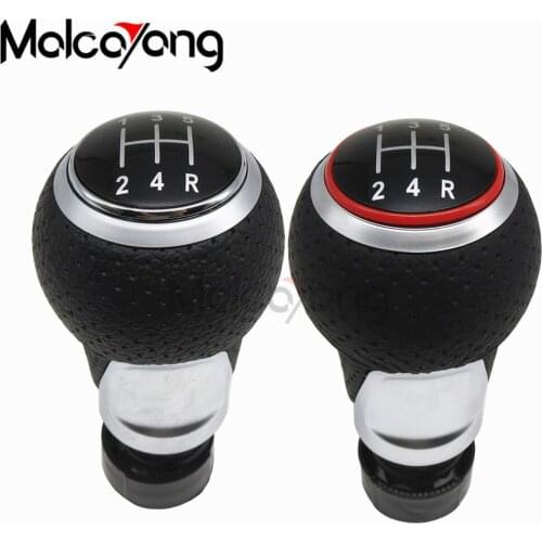 Red Ring & Silver Ring 5R Speed Leather Gear Shift Knob Black For Audi A4 S4 B8 8K A5 8T Q5 8R S Line 2007-2015