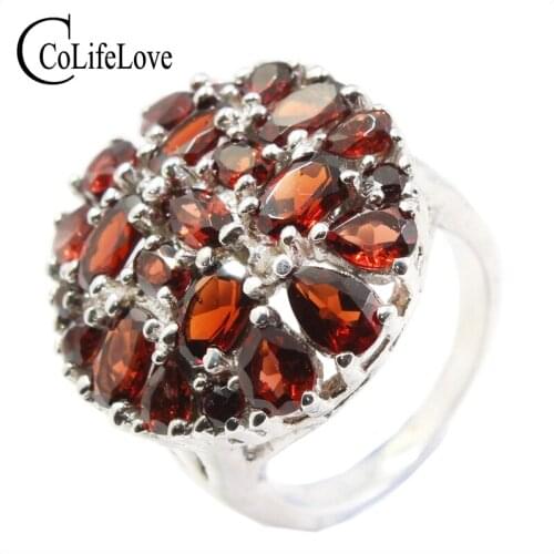 Luxurious silver gemstone ring for woman brilliant natural garnet ring solid 925 silver garnet ring gift for girlfriend