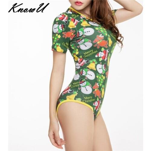 KnowU ABDL Adult Baby Christmas Onesies Cute Cartoon Printed Short-sleeved Large Size Onesie Snap Crotch DDLG Romper Cosplay