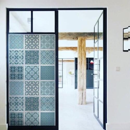 No-glue Frosted Window Cover Film Waterproof Static Cling Glass Foil Window Sticker Mediterranean blue For Bathroom