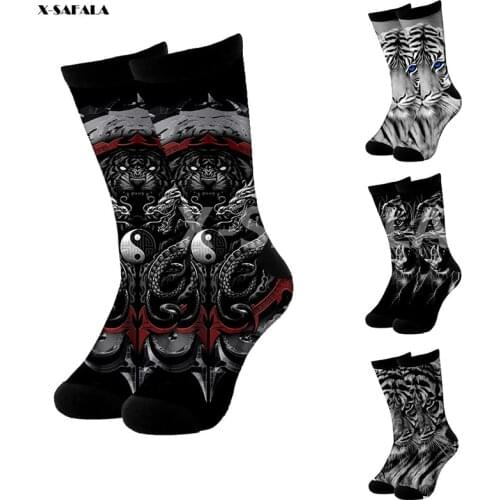 Tiger Skin Dragon 3D Fashion Long Socks Cycling Casual Novelty High Socks Men Women Cotton Funny Colorful Leg Calf Cotton-3