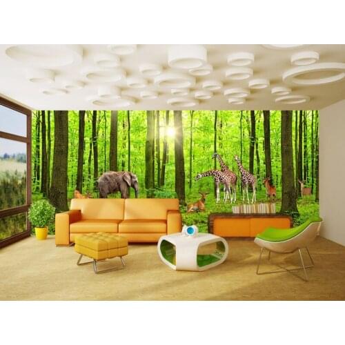 Bacaz 3D Wall Mural Wallpaper Home Decor Forest animal 3D Green Photo Wall Paper For Living Room Bedroom papier peint mural 3d