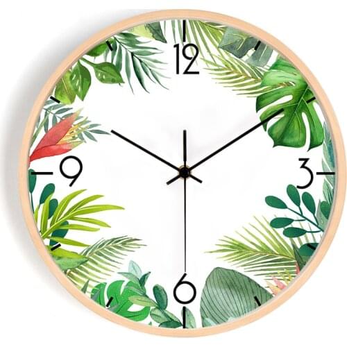 Living room creative plant modern simple clock quartz clock and watch wall watch bedroom quiet personality wooden frame