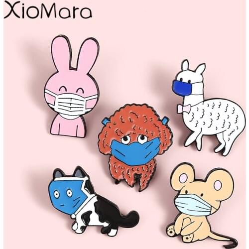 Wear a Mask for Health Enamel Pins Cute Animals Fashion Brooches Lapel Badges Wholesale Cartoon Pin Jewelry Gifts for Friends