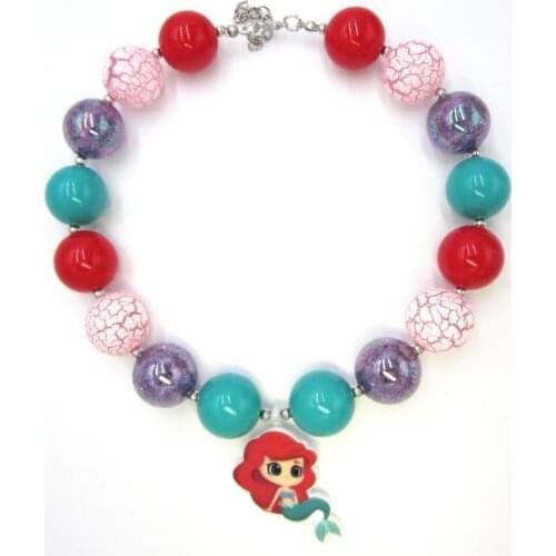 New Arrival Fashion Jewelry Handmade Kids Girls Chunky Bubblegum Bead Beautiful Mermaid Pendant Kids Necklace Baby Birthday Gift