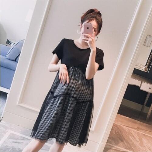 Maternity clothing summer new version of the lattice fashion lace mesh splicing fashion A version of pregnant hot mom dress