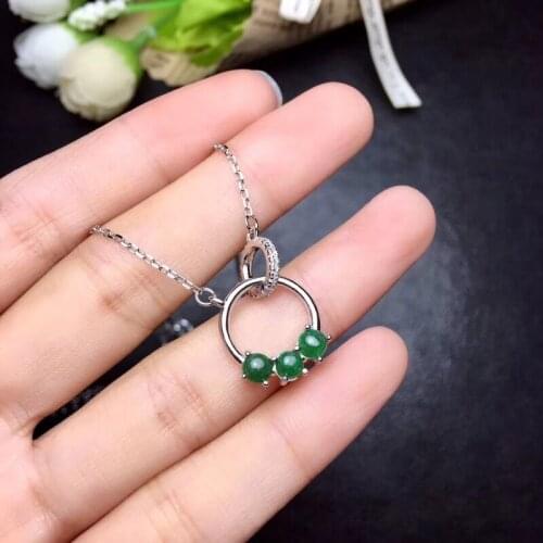 Natural green jasper gem Pendant necklace S925 silver Natural gemstone necklace elegant Simple circle girl gift party jewelery