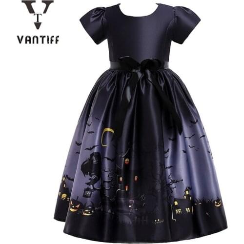 2021 Halloween Pumpkin Castle Print Princess Dress Cosplay Makeup Prom Children Showwear Dress for Girls Birthday Party Dresses