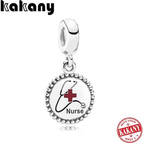 Original 1:1 High Quality 925 Sterling Silver Classic Nurse Dangle Charm, Mixed Enamel Fashion Women Popular Diy Jewelry