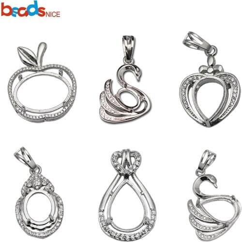 Beadsnice Sterling Silver 925 Swan Pendant Setting Pendant Base Diy Jewelry Making Micro-inlaid Zircon 34051