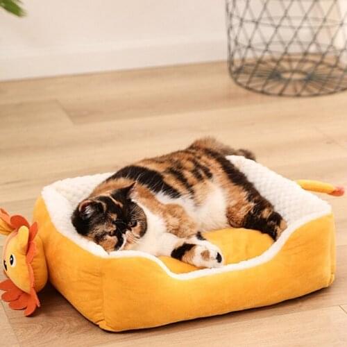 Portable Series Design For Kennel Cat Nest Warm House Lion Cartoon Dogs Pet Cushion Sofa Bed Supplies Mat Semi-closed Small