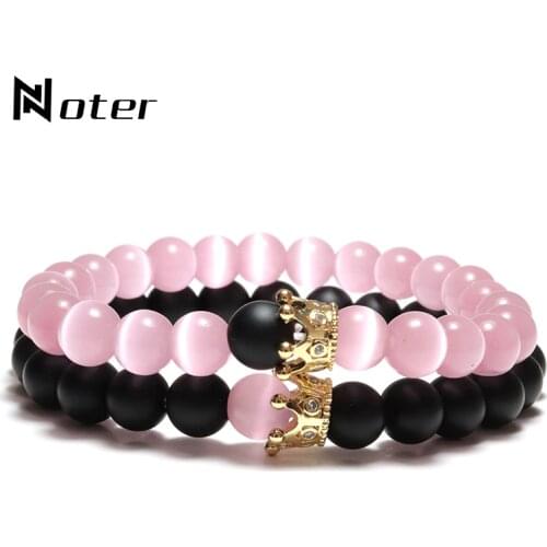 2021 Romantic Couple Bracelet For Lovers 100% Real Cat Eye Stone Braslet Luxury Micro Crystal Braclet Crown Paired Brazalete