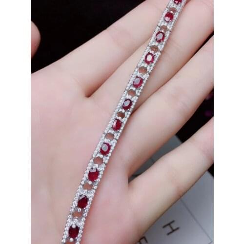 Luxurious Thick square block natural red ruby Bracelet Natural gemstone bracelet S925 silver woman wedding girl gift jewelry