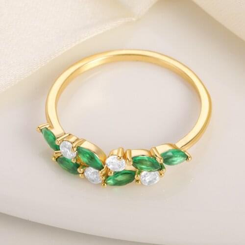 Green Leaf Crystal Jewelry Handmade Creative Temperament Fashion Female Trendy Bride Zircon Wedding Band Finger Rings For Women