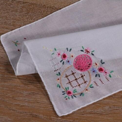 S008-P: 1 piece Hand Crochet hand embroidery hand drawnwork cotton handkerchief