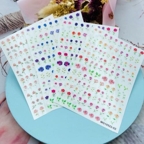 Diy Japanese Style Thin Light Traceless Back Glue Adhesive Nail Stickers Fresh Colorful Roses Dry Nail Decals Nail Art Manicure