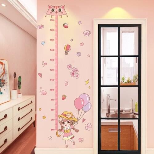 [SHIJUEHEZI] Cartoon Girl Balloons Wall Sticker DIY Height Measure Mural Decals for Kids Rooms Baby Bedroom Home Decoration