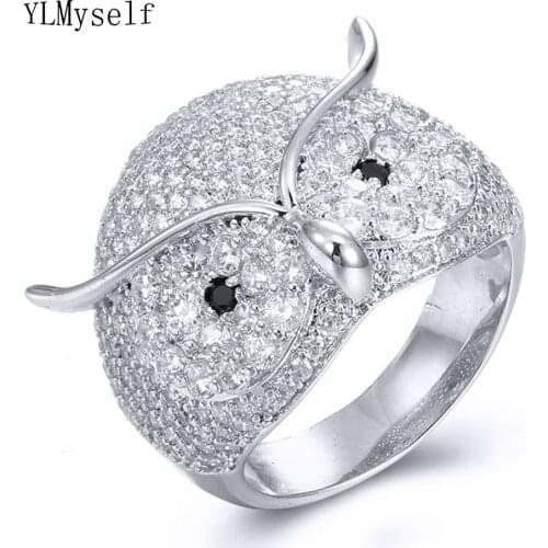 Cute Animal ring Owl Jewelry Jewellery Full Crystal Zirconia Stones Pretty Women Party Rings