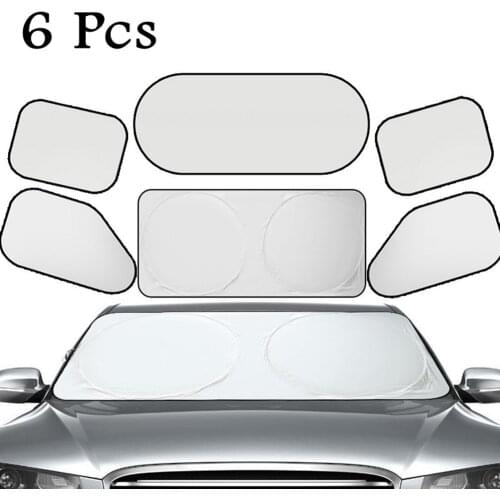 6Pcs Car Front Rear Side Sunscreen Insulation Window Sunshade Cover Protector Curtain Black