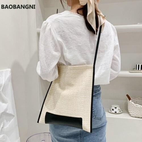 Rattan Straw Shoulder Bags for Womens Summer Beach Bags Wikcer Woven Female Purses Designer Handbags Large Shopper Totes