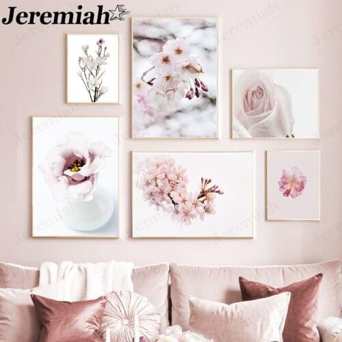 Modern Pink Cherry Blossom Canvas Painting Rose Peach Poster Wall Art Nordic Home Living Room Decoration Accessories