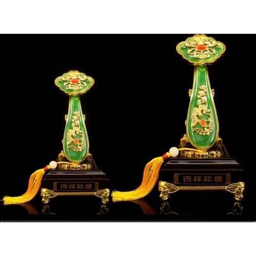 TOP GOOD gift # office home Mascot efficacious Talisman Money Drawing Fortune Golden JADE RUYI FENG SHUI Sculpture statue
