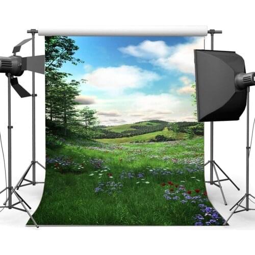 Spring Backdrop Fairytle Enchanted Garden Grassland Blue Sky White Cloud