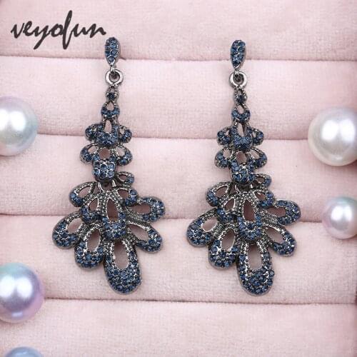Veyofun Trendy Hollow Rhinestone Drop Earrings Elegant Wedding Party Dangle Earrings Jewelry for Woman New Wholesale