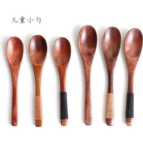 Japanese wooden spoon baby eating spoon flat handle wire wooden spoon seasoning spoon home