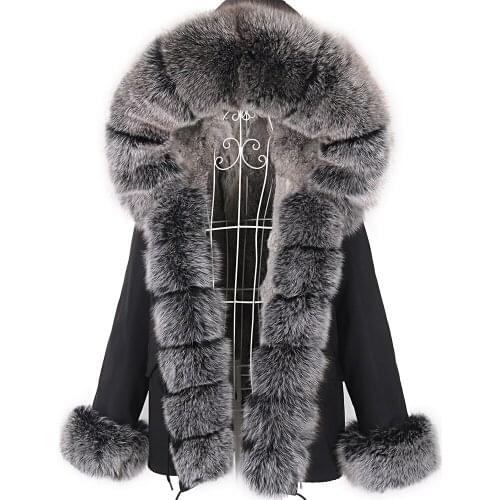 Women Real Fur Coat Short Rabbit Fur Parka 2020 Waterproof Natural Fox Fur Collar Hood Winter Jacket Warm Streetwear Detachable
