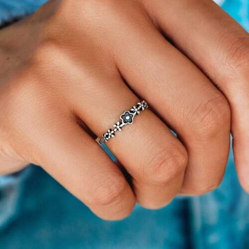 New Vintage Flower Rings Retro Simple Ancient Silver Color Adjustable Open Rings for Women Fashion Jewelry Gift