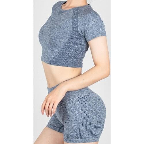 Women Seamless Yoga Set Fitness Suits Workout Sportwear Gym Clothing Breathable Tight Slim Fit Yoga T-shirt+shorts 2pcs Hot