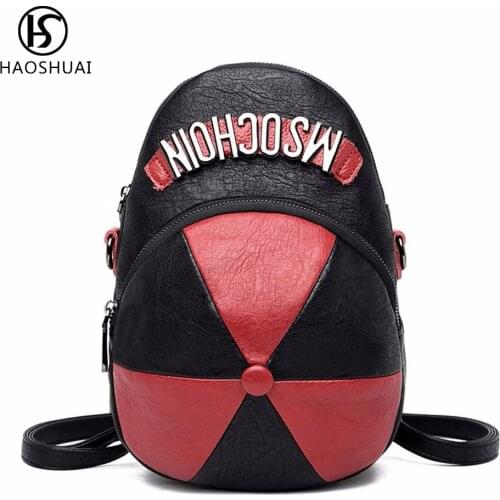 Women Leather Hat Backpack Shoulder Crossbody Bag Girls School Back Satchel Backpack Letter Print Bag 2020 New Casual Bag