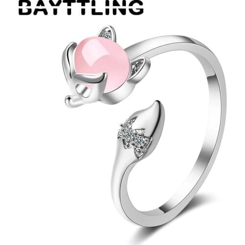 BAYTTLING 925 Sterling Silver/Rose Gold Cute Fox Ring For Fashion Woman Zircon Gift Wedding Party Jewelry