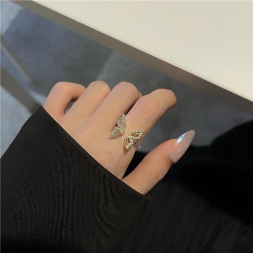 Sweet Cubic Zircon Butterfly Women Rings Wedding Open Ring
