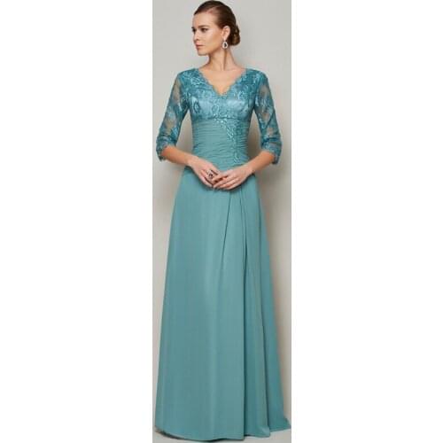 Plus Size Mother Of The Bride Dresses A-line V-neck Half Sleeves Chiffon Lace Long Groom Mother Dresses For Weddings