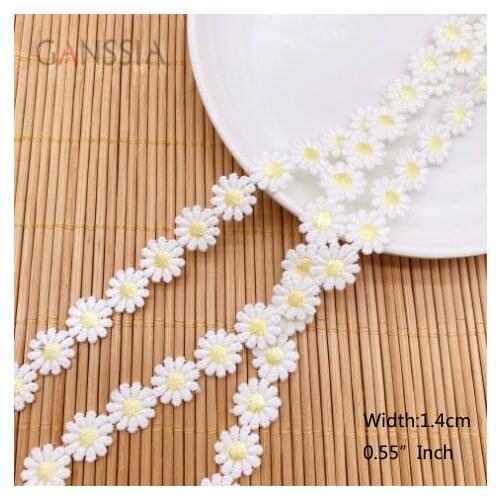 1YARD Width:1.4cm Flower Embroidered Lace Trim Ivory White and Yellow For Fabric Dress Embroidered Ribbon Decorations(SS-2321)