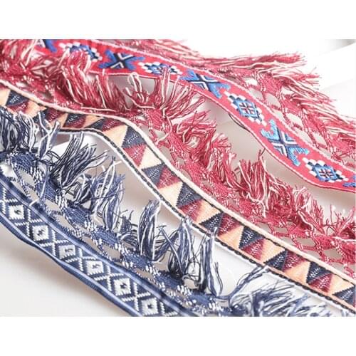 2 yards Ethnic Embroidery Tassle Jacquard Ribbon for DIY Craft Curtain Home Textile Clothing Bags Trims Accessories