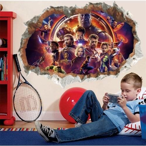 3D Effect The Avengers Broken Wall Stickers For Kids Rooms Nursery Home Decor Pvc Wall Decals Super Heroes Posters Mural Art