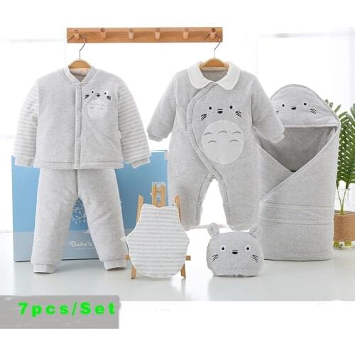 7pcs/set Winter Newborn Clothes Outfits Cotton Warm Sets Baby Thicken Clothes Suit Unisex 0-6M