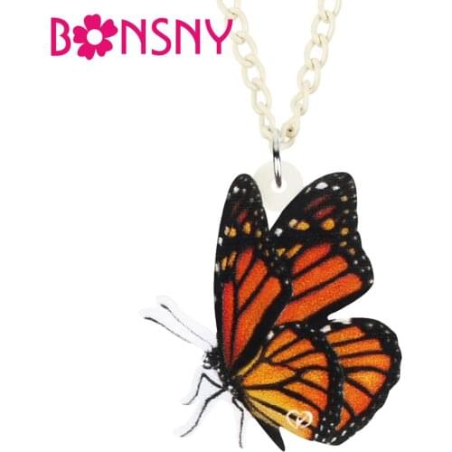 Bonsny Acrylic Monarch Butterfly Necklace Choker Insect Animal Pendent Collar Jewelry For Women Kids Girls Funny Gift Decoration