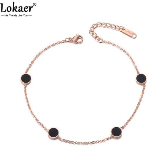 Lokaer Bohemia Rose Gold Beach Charm Anklet Foot Jewelry Stainless Steel Black Acrylic Chain & Link Anklets For Women A19012
