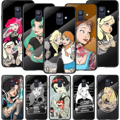 Tempered Glass Cover Disney Tattoo princess For Samsung A91 A81 A72 A71 A52 A51 A41 A31 A21S A21EU A11 A01 Phone Case