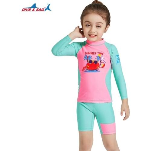 DiveSail kids girls swimsuit 2pcs set UV 50+ Children rashguard Beachwear Surf Bathing Swimming Costume 3-10Y